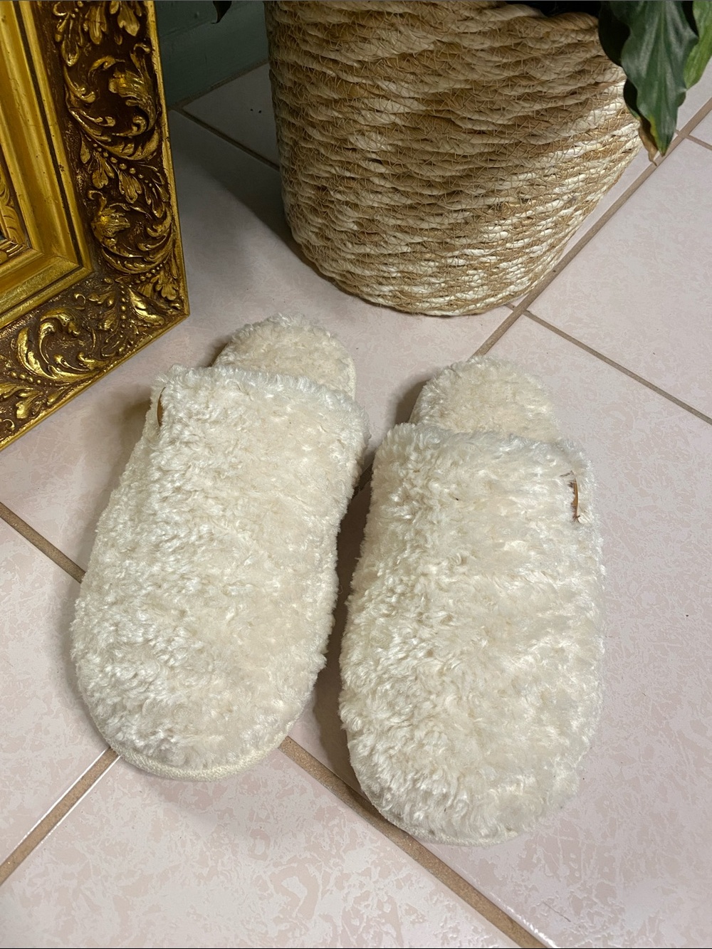 NWOT Cozy Women's Cream Fuzzy Slippers